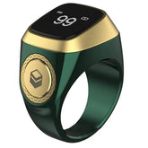 Slimme groen-gouden Zikr smart ring met digitale display voor digitale tasbeeh qibla